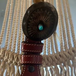 Vintage leather brown belt with turquoise stone.